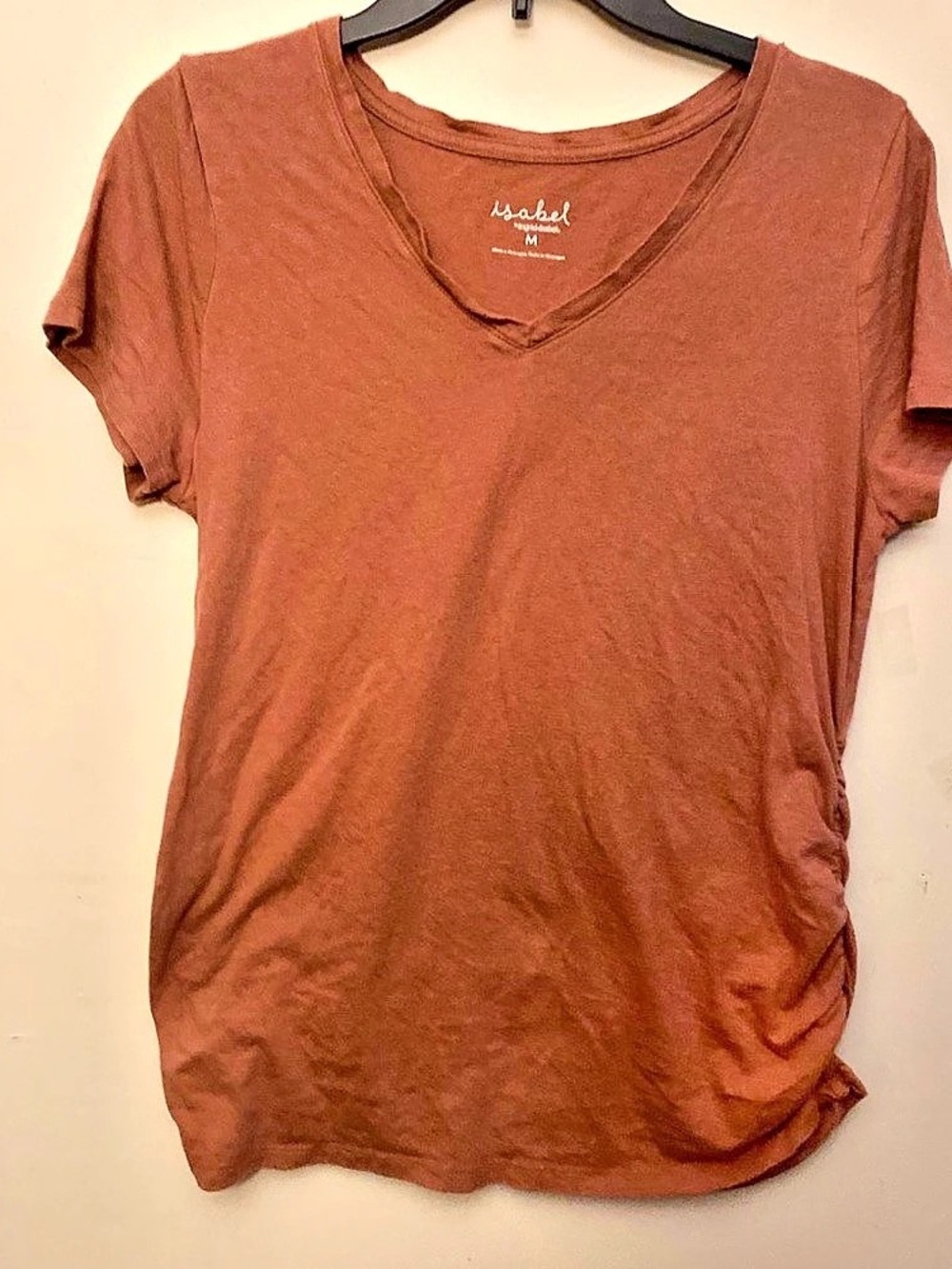 Ingrid & Isabel Ruched V-Neck Tee in Brown Size Medium